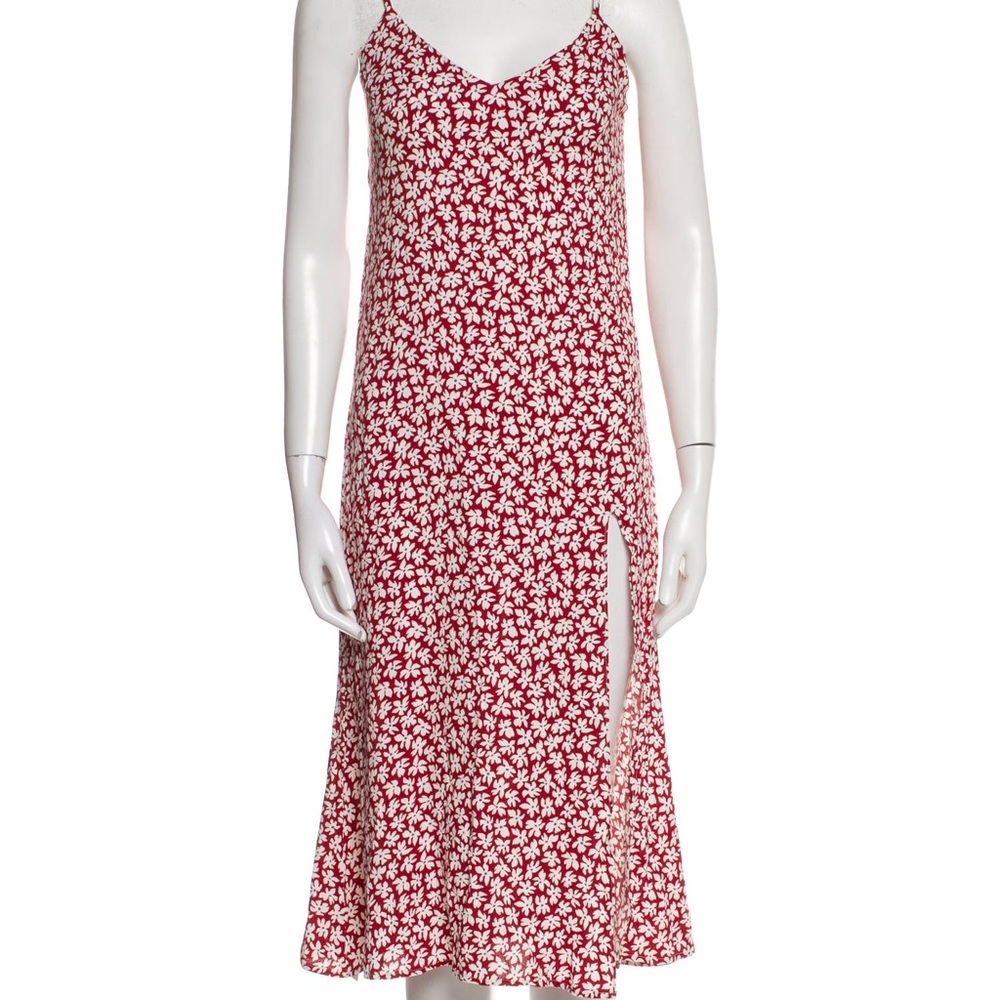 Reformation Red Floral Midi Dress with Slit